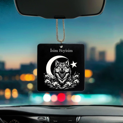 Kurt Ayyıldız Desenli Kişiye Özel Isimli Pleksi Dikiz Ayna Süsü