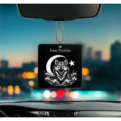 Kurt Ayyıldız Desenli Kişiye Özel Isimli Pleksi Dikiz Ayna Süsü