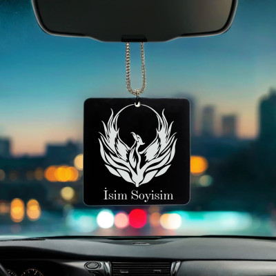 Anka Kuşu Desenli Kişiye Özel İsimli Pleksi Dikiz Ayna Süsü DP07