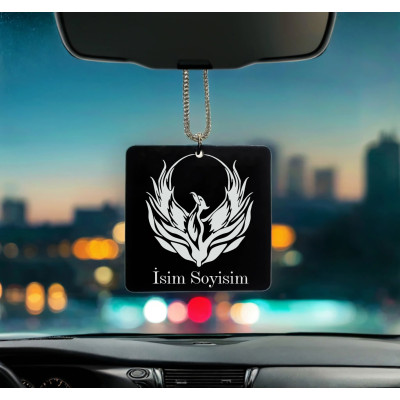 Anka Kuşu Desenli Kişiye Özel İsimli Pleksi Dikiz Ayna Süsü DP07