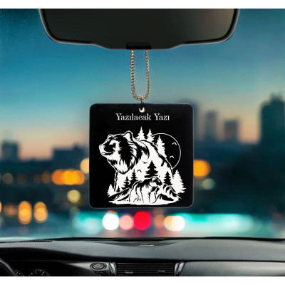 Ayı Orman Desenli Kişiye Özel İsimli Pleksi Dikiz Ayna Süsü