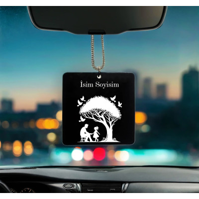 Baba ve Çocuk Desenli Kişiye Özel İsimli Pleksi Dikiz Ayna Süsü