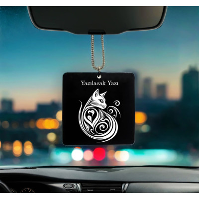 Kedi Desenli Kişiye Özel İsimli Pleksi Dikiz Ayna Süsü DP42