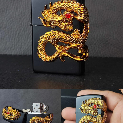 Ejderha Figürlü 3D Kabartmalı Özel Tasarım Metal Benzinli Çakmak