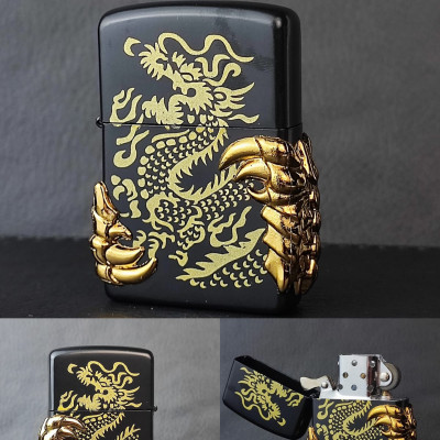 Ejderha Figürlü 3D Kabartmalı Özel Tasarım Metal Benzinli Çakmak PR07