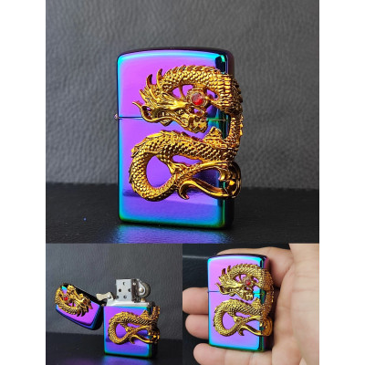 Ejderha Figürlü 3D Kabartmalı Özel Tasarım Metal Benzinli Çakmak PR10