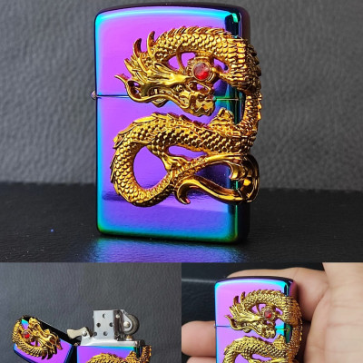 Ejderha Figürlü 3D Kabartmalı Özel Tasarım Metal Benzinli Çakmak PR10