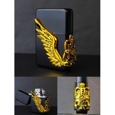 Kabartmalı Kurukafa ve Kanat Figürlü Benzinli Metal Çakmak PR28