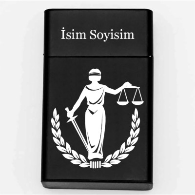 Adalet Terazisi Desenli Metal Sigara Tabakası – Kişiye Özel Isimli Tütün Kutusu