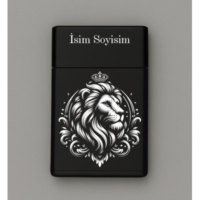 Aslan Figürlü Metal Sigara Tabakası – Kişiye Özel İsimli Tütün Kutusu