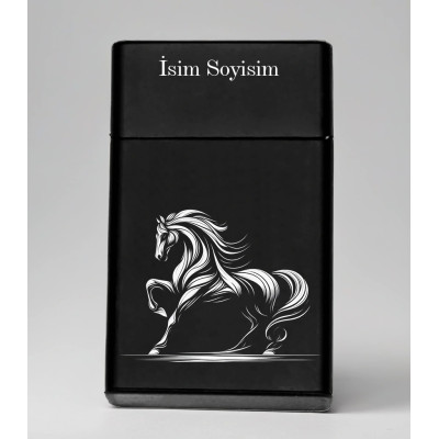 At Horse Desenli Metal Sigara Tabakası – Kişiye Özel İsimli Tütün Kutusu