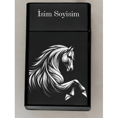 At Horse Desenli Metal Sigara Tabakası – Kişiye Özel İsimli Tütün Kutusu T13