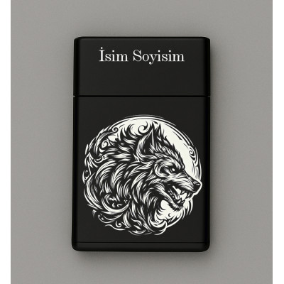 Canavar Kurt Desenli Metal Sigara Tabakası – Kişiye Özel İsimli Tütün Kutusu T26
