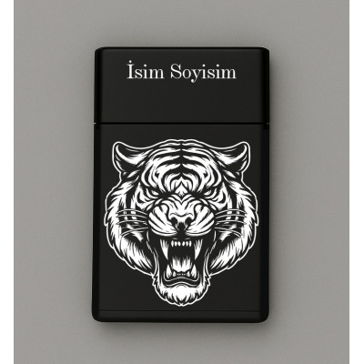 Kaplan Desenli Metal Sigara Tabakası – Kişiye Özel İsimli Tütün Kutusu