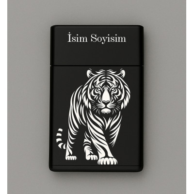 Kaplan Desenli Metal Sigara Tabakası – Kişiye Özel İsimli Tütün Kutusu T46