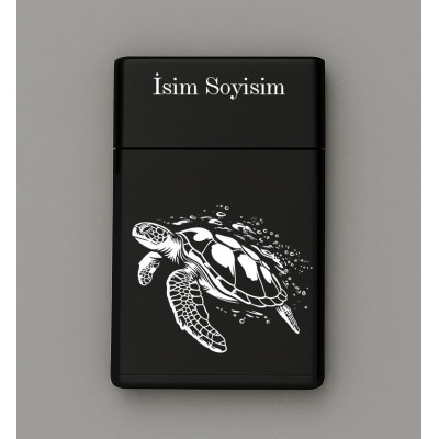 Kaplumbağa Caretta Desenli Metal Sigara Tabakası – Kişiye Özel İsimli Tütün Kutusu