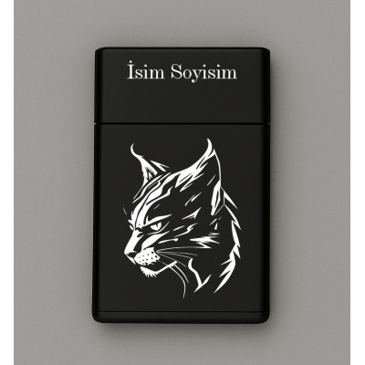 Kedi Desenli Metal Sigara Tabakası – Kişiye Özel İsimli Tütün Kutusu T57