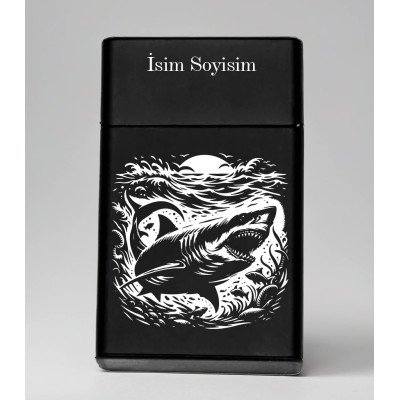 Köpek Balığı Desenli Metal Sigara Tabakası – Kişiye Özel İsimli Tütün Kutusu