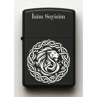 Aslan Figürlü Kişiye Özel İsimli Siyah Benzinli Metal Çakmak E06