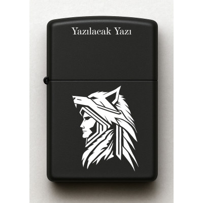 Avcı Desenli Kişiye Özel İsimli Siyah Benzinli Metal Çakmak