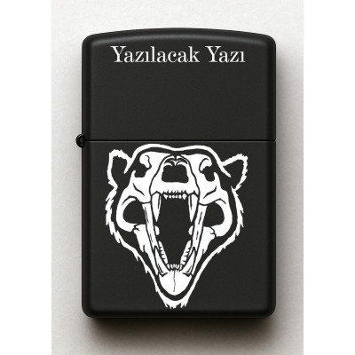 Ayı Desenli Kişiye Özel İsimli Siyah Benzinli Metal Çakmak