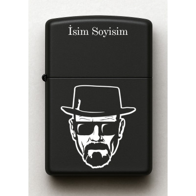 Breaking Bad Heisenberg Desenli Kişiye Özel İsimli Siyah Benzinli Metal Çakmak