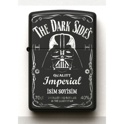 The Dark Sides Darth Vader Desenli Kişiye Özel İsimli Siyah Benzinli Metal Çakmak