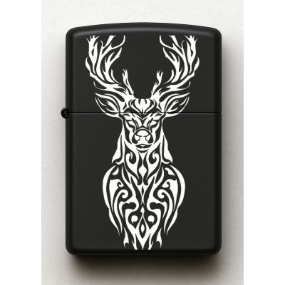 Geyik Desenli Kişiye Özel İsimli Siyah Benzinli Metal Çakmak