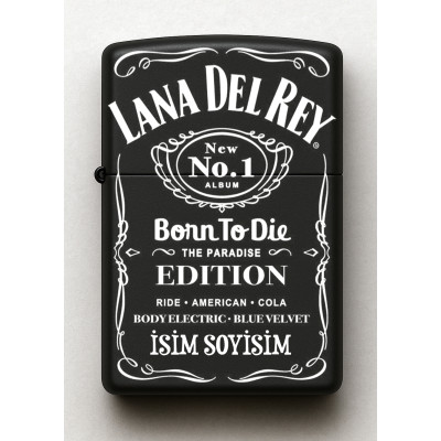 Lana Del Rey Desenli Kişiye Özel İsimli Siyah Benzinli Metal Çakmak
