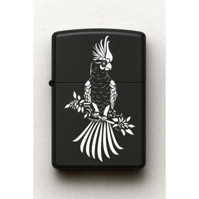 Papağan Kuş Desenli Kişiye Özel İsimli Siyah Benzinli Metal Çakmak