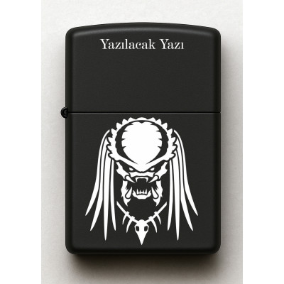 Predator Desenli Kişiye Özel İsimli Siyah Benzinli Metal Çakmak