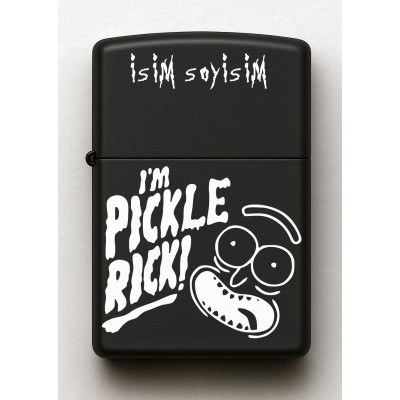 Rick and Morty Pickle Rick Desenli Kişiye Özel İsimli Benzinli Siyah Metal Çakmak