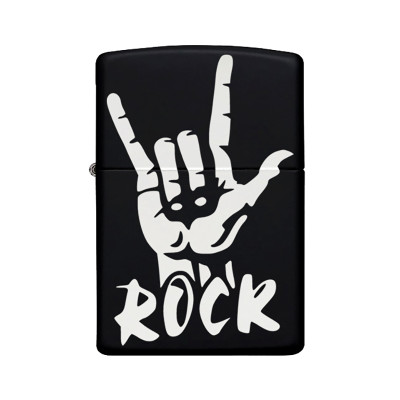 Rock'n Roll Desenli Kişiye Özel İsimli Benzinli Siyah Metal Çakmak