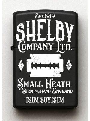 Peaky Blinders Shelby Desenli Kişiye Özel İsimli Siyah Benzinli Metal Çakmak