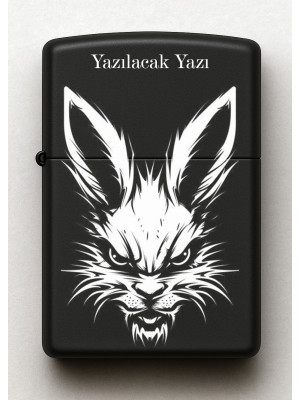Tavşan Desenli Kişiye Özel İsimli Siyah Benzinli Metal Çakmak