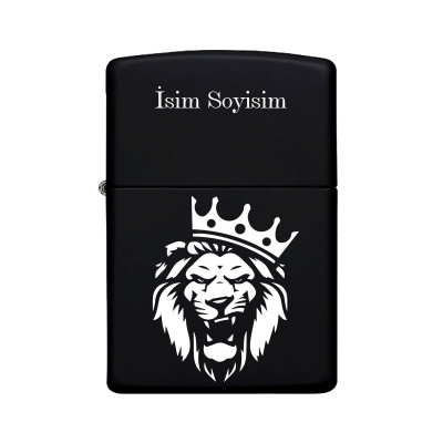 Aslan Desenli Kişiye Özel Isimli Benzinli Siyah Metal Çakmak Z04