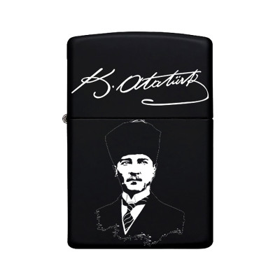 Atatürk Desenli Kişiye Özel İsimli Benzinli Siyah Metal Çakmak