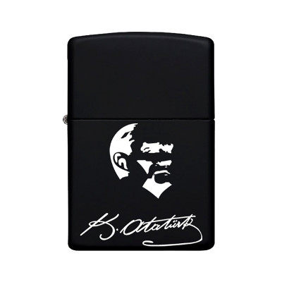 Atatürk Desenli Kişiye Özel İsimli Benzinli Siyah Metal Çakmak Z58