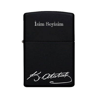 Atatürk Desenli Kişiye Özel İsimli Benzinli Siyah Metal Çakmak Z59