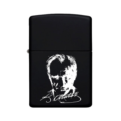 Atatürk Desenli Kişiye Özel İsimli Benzinli Siyah Metal Çakmak Z60