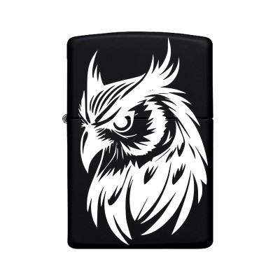 Baykuş Desenli Kişiye Özel İsimli Benzinli Siyah Metal Çakmak Z26