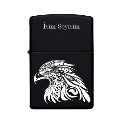 Kartal Desenli Kişiye Özel İsimli Benzinli Siyah Metal Çakmak Z65