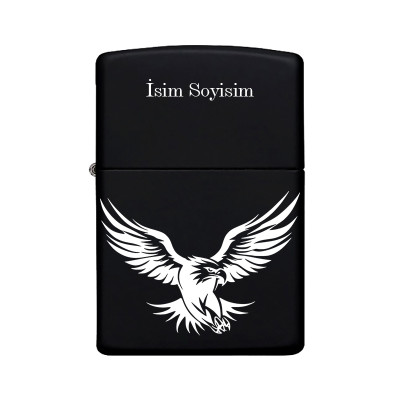 Kartal Desenli Kişiye Özel İsimli Benzinli Siyah Metal Çakmak Z76