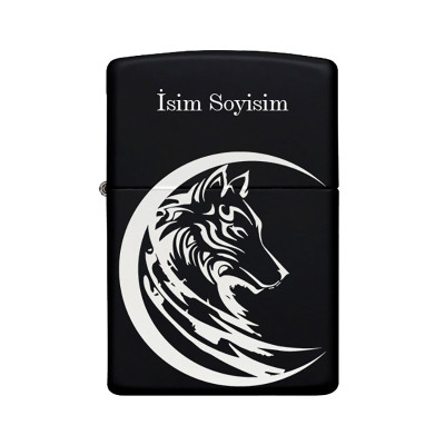 Kurt Desenli Kişiye Özel İsimli Benzinli Siyah Metal Çakmak Z84