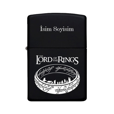 Lord of The Rings Desenli Kişiye Özel İsimli Benzinli Siyah Metal Çakmak