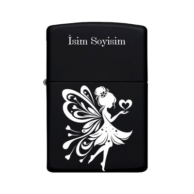 Peri Desenli Kişiye Özel İsimli Benzinli Siyah Metal Çakmak ZZ111