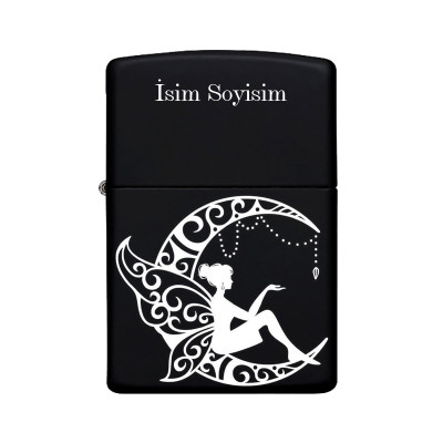 Peri Desenli Kişiye Özel İsimli Benzinli Siyah Metal Çakmak ZZ113